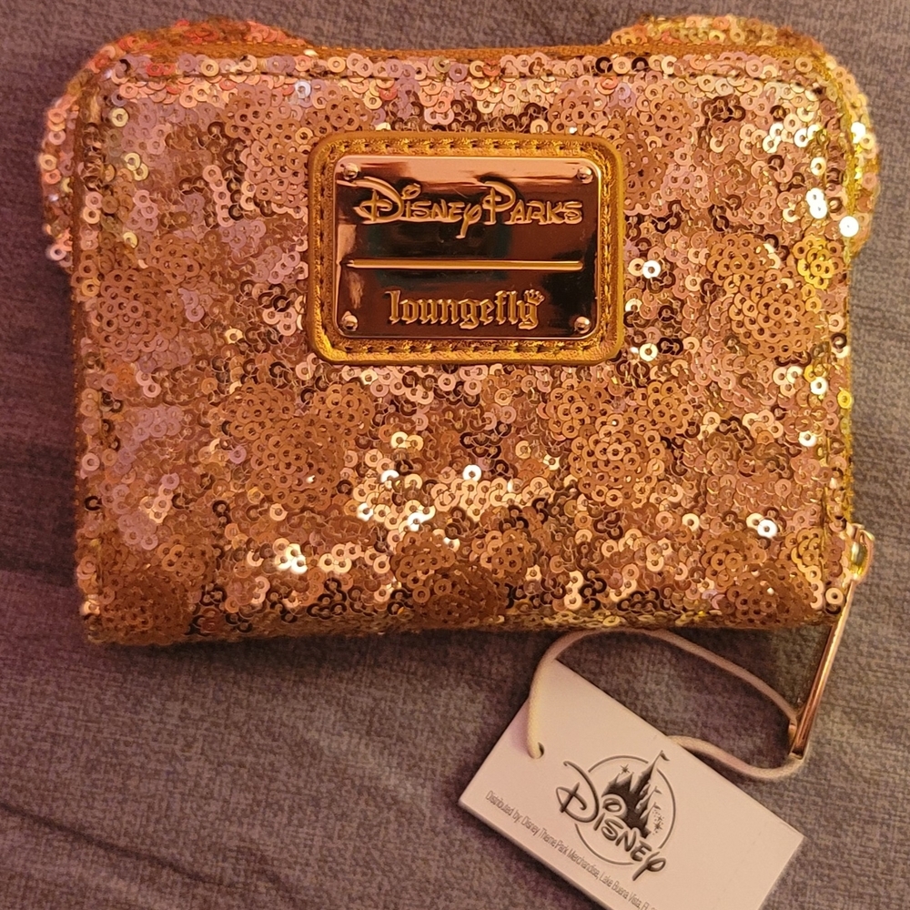 Disney Loungefly Gold Minnie Sequin Bow Ear Wallet! NEW! - Picture 3 of 5